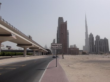The tallest building in the world -- the spindley one on the right -- the Burj Khalifa